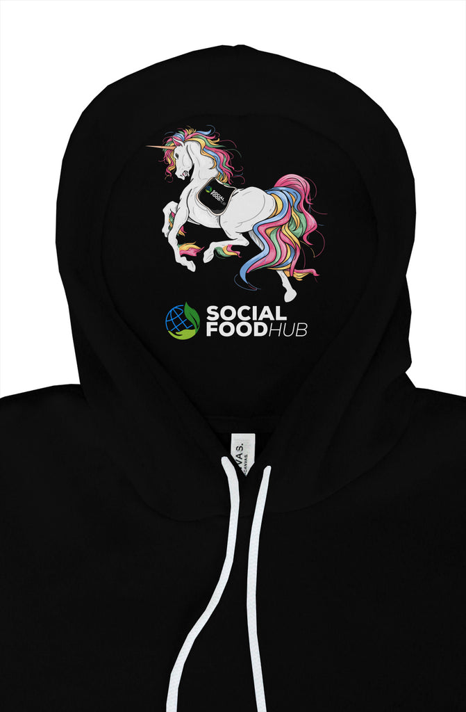 Adult Unisex fit pullover hoody black w/unicorn ho