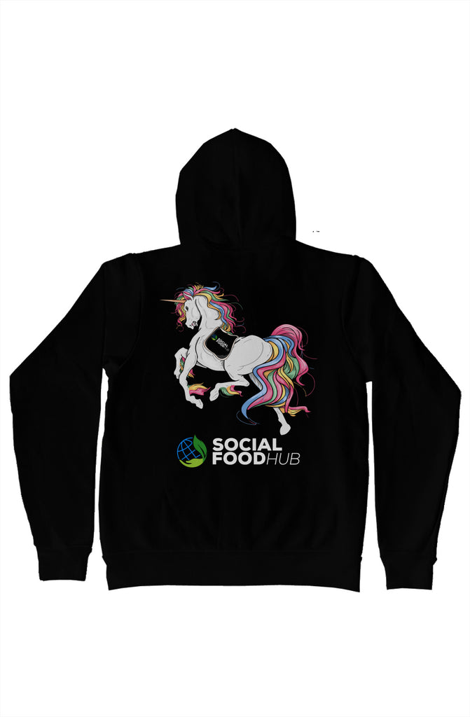 Adult Unisex fit  zip hoody Black w/logo/unicorn 