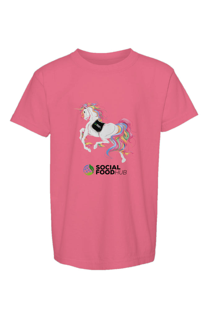 Youth unisex fit  Pigment Dyed Pink w/Unicorn/logo