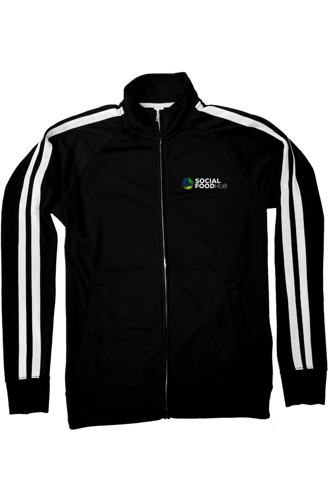 Adult Unisex fit black Track Jacket w/front & back