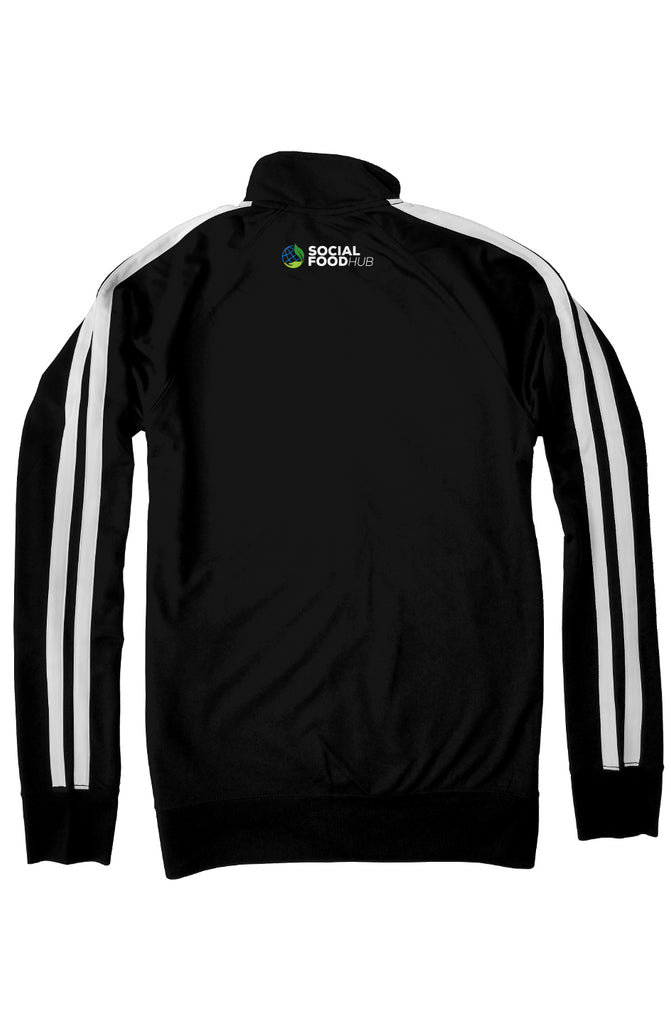 Adult Unisex fit black Track Jacket w/front & back