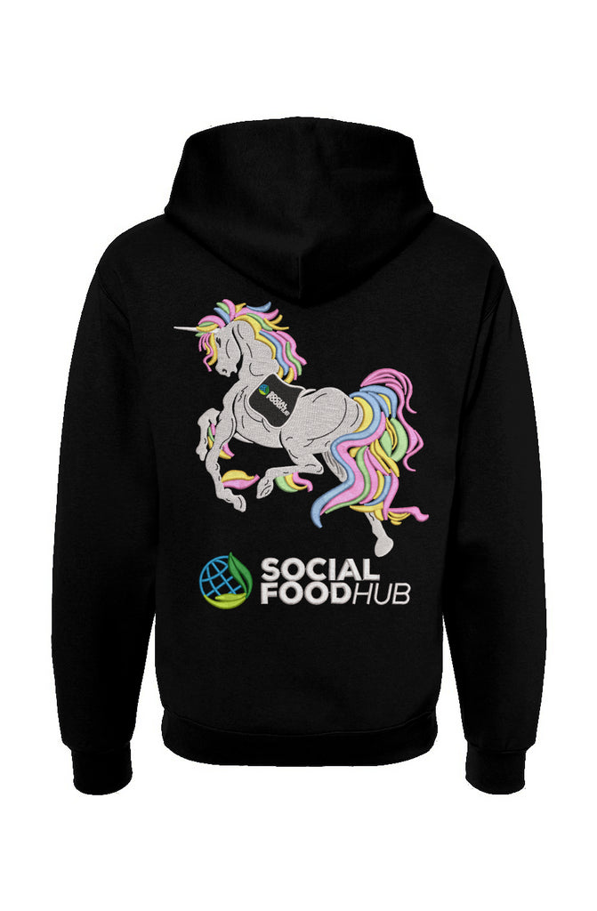 Adult Unisex fit Black Hooded Sweatshirt w/Logo/Un