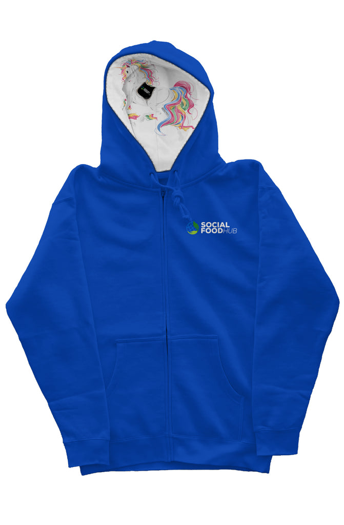 Adult Unisex fit royal blue zip hoody Unicorn Hood