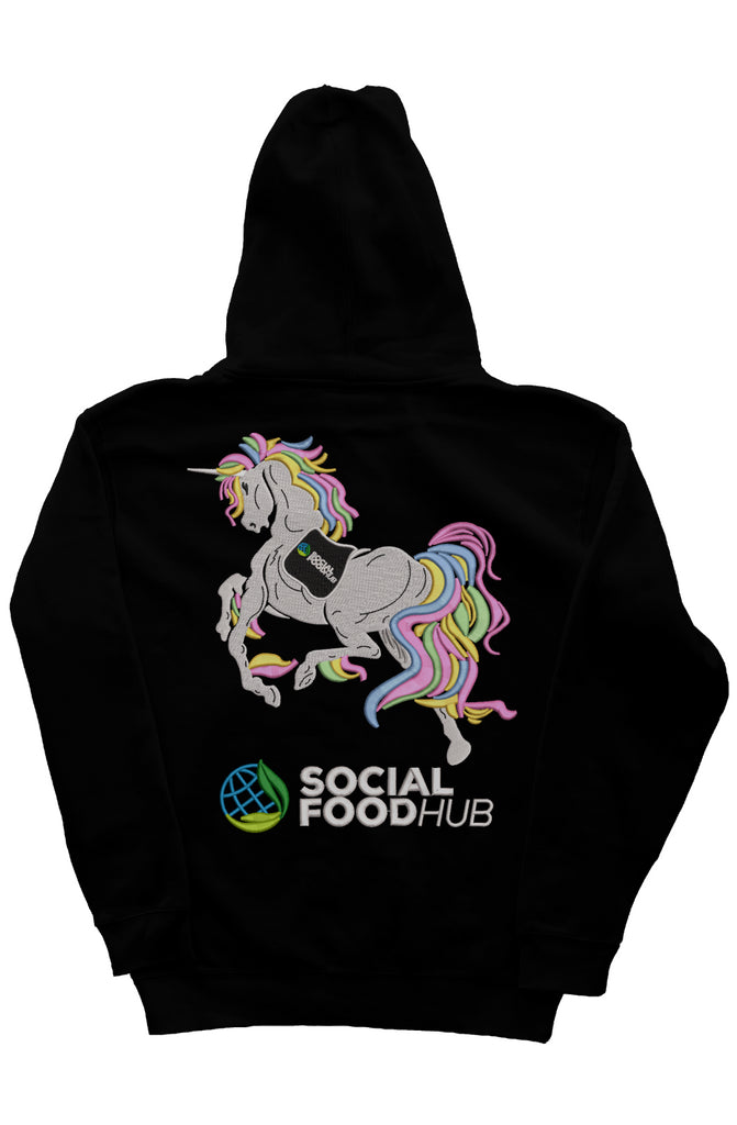 Adult Unisex fit black zip hoody Unicorn Hood lini