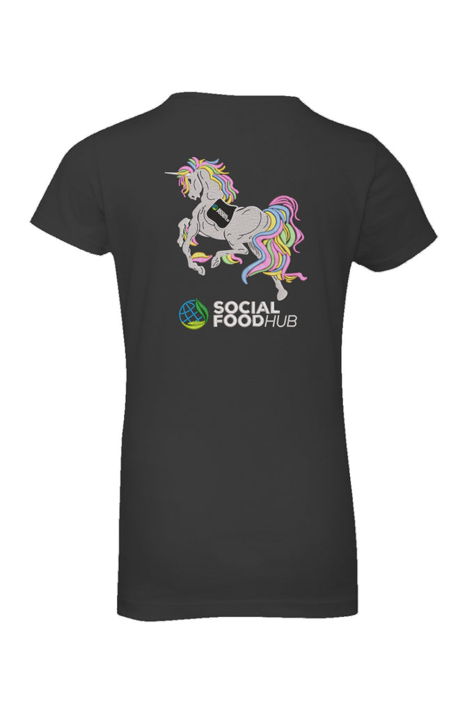 Girls Princess Crew Black T-shirt  w/Logo/Unicorn 