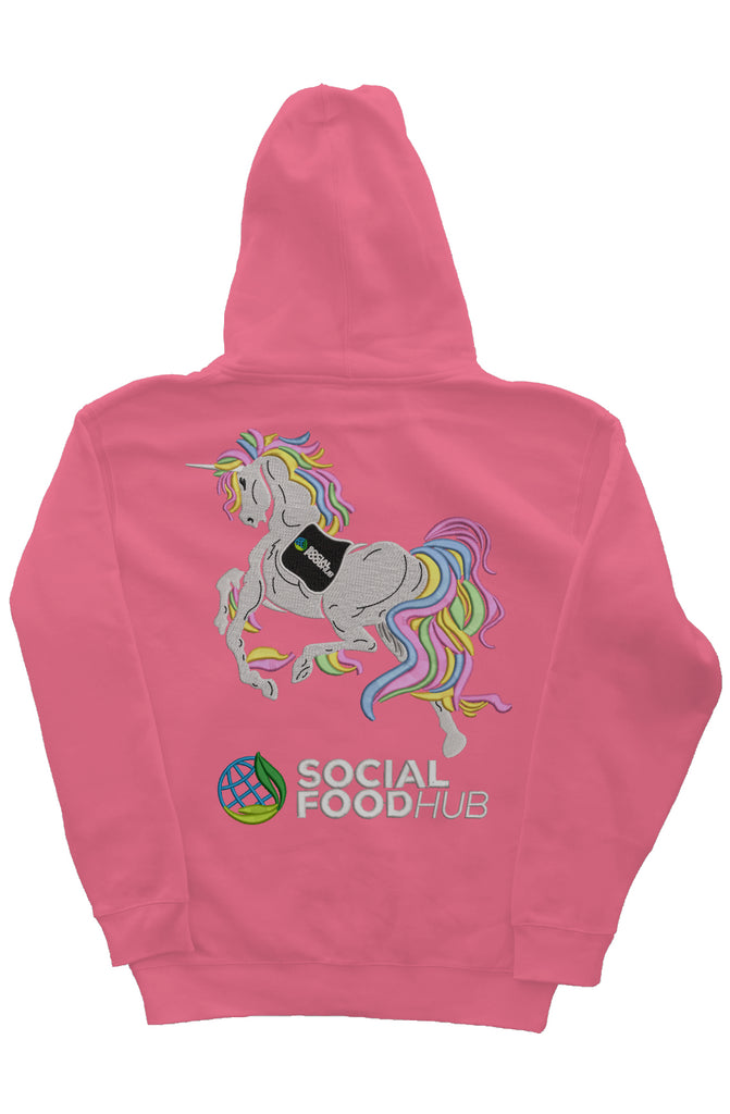 Adult Unisex fit Pink Pullover Hoodie w/Logo/Unico