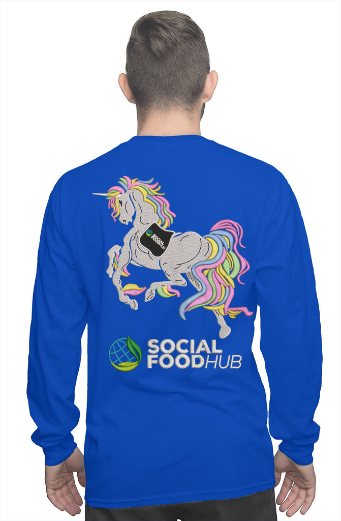 men's Royal Blue long sleeve w/ logo/unicorn/sleev