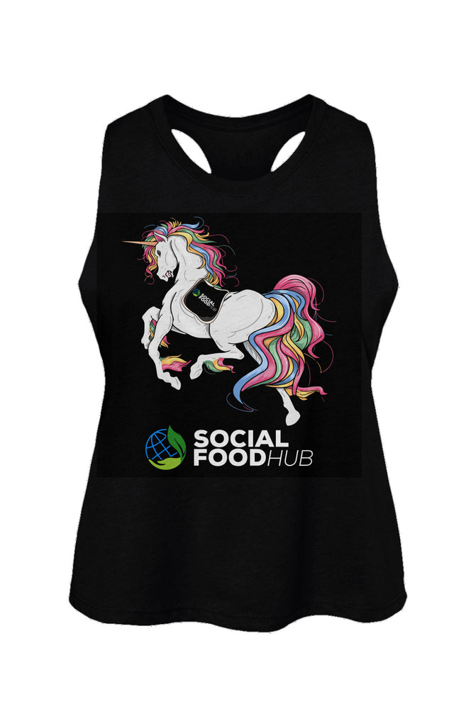 Women's Black Racerback Cropped Tank w/Unicorn 